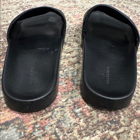 AS IS All Saints Black Leather Slides, Size EU 39 / US 9 - Picture 2 of 6